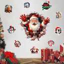 2 x Large 3D Santa Claus Christmas Wall Stickers,Snowman Gingerbread Man Reindeer Candy Vinyl Wall Decals, Removable Winter Holiday Xmas Break Through Wall Art for Kids Bedroom Playroom Decor