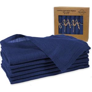 100% Linen Dinner Napkins - Set of 6 Prewashed Cloth Napkins 18x18 Inch - Soft Durable Reusable - Perfect for Dinner Parties Weddings Christmas Everyday Use - Elegant Napkins Navy Blue