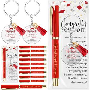 AmazingSpark 30 Set Graduation Gifts Bulk Class of 2026 Metal Ballpoint Pens Acrylic Keychains with Tassels and Congrats Greeting Cards Grad Party Favors for Teacher Student School Supplies (Red)