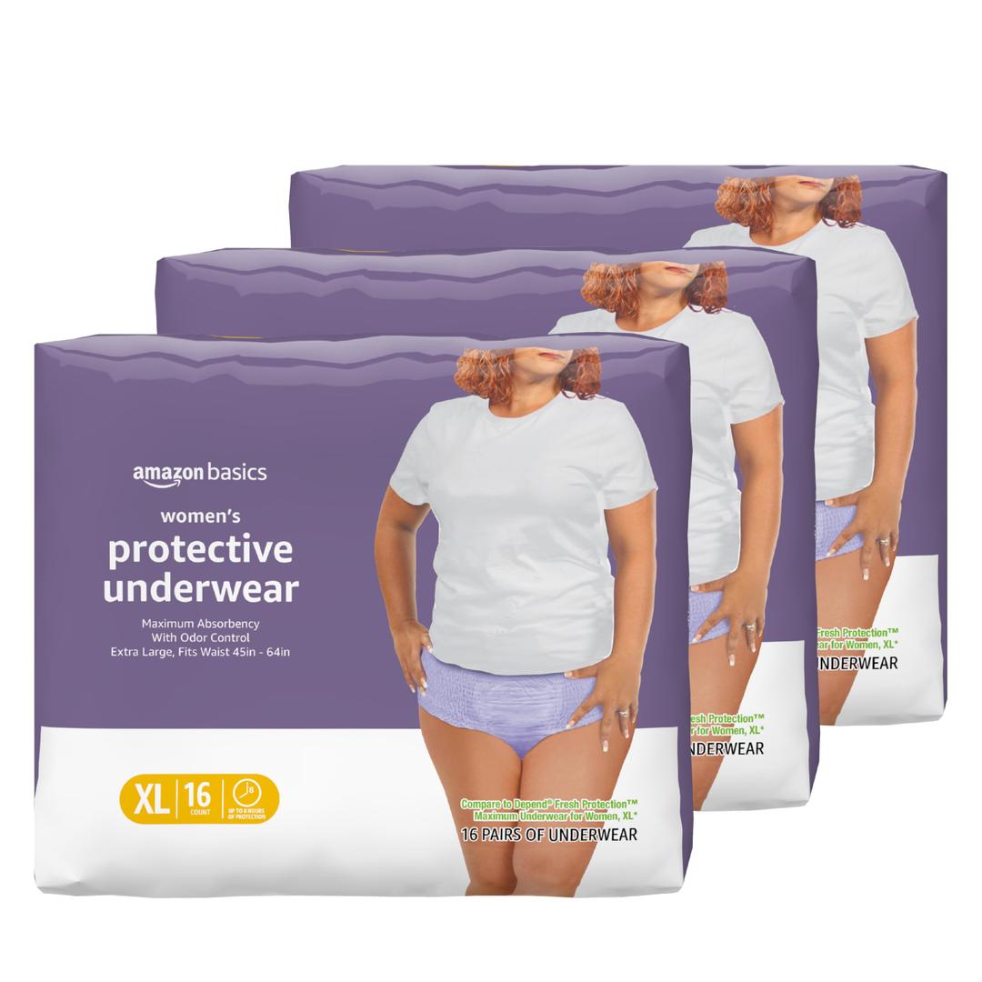 Amazon Basics Postpartum Incontinence Underwear for Women, Maximum Absorbency with Bladder Leak Protection, Fresh Protection, Disposable, X-Large, Lavender, 48 Count