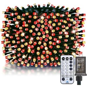 Minetom 50 Ft 1000 LED Cluster Lights Christmas Tree Lights Outdoor Christmas Firecrackers String Lights, 12 Modes Timer Remote Waterproof Plug in Twinkle Lights for Xmas Tree Party, Red  Warm White
