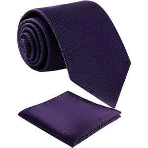 Mens Solid Color Tie,Handmade Neckties With Multiple Colors+Gift Box (Purple Tie+pocket Square)