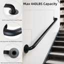 2FT Black Wall Mount Hand Rails for Indoor Stairs, 24 Inch Interior Staircase Handrail, Outdoor Metal Stair Railing for Exterior Steps, Banister Deck Rails,Safety Grab Bar for Elderly