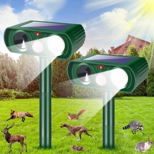 2 Pack Sonic Fortress Pro Deer Repellent Ultrasonic Cat Deterrent Racoon Repellent Outdoor Solar Animal Repeller with Motion Sensor for Skunk Rabbit Dog Squirrel Fortress Pro for Yard Garden Lawn