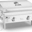 Lifemaster Portable Stainless Steel Gas Grill - 2 Burners Easy Clean Tabletop BBQ Propane Gas Grill with Foldable Legs and Wind Proof Lid for Camping and Outdoor - Silver