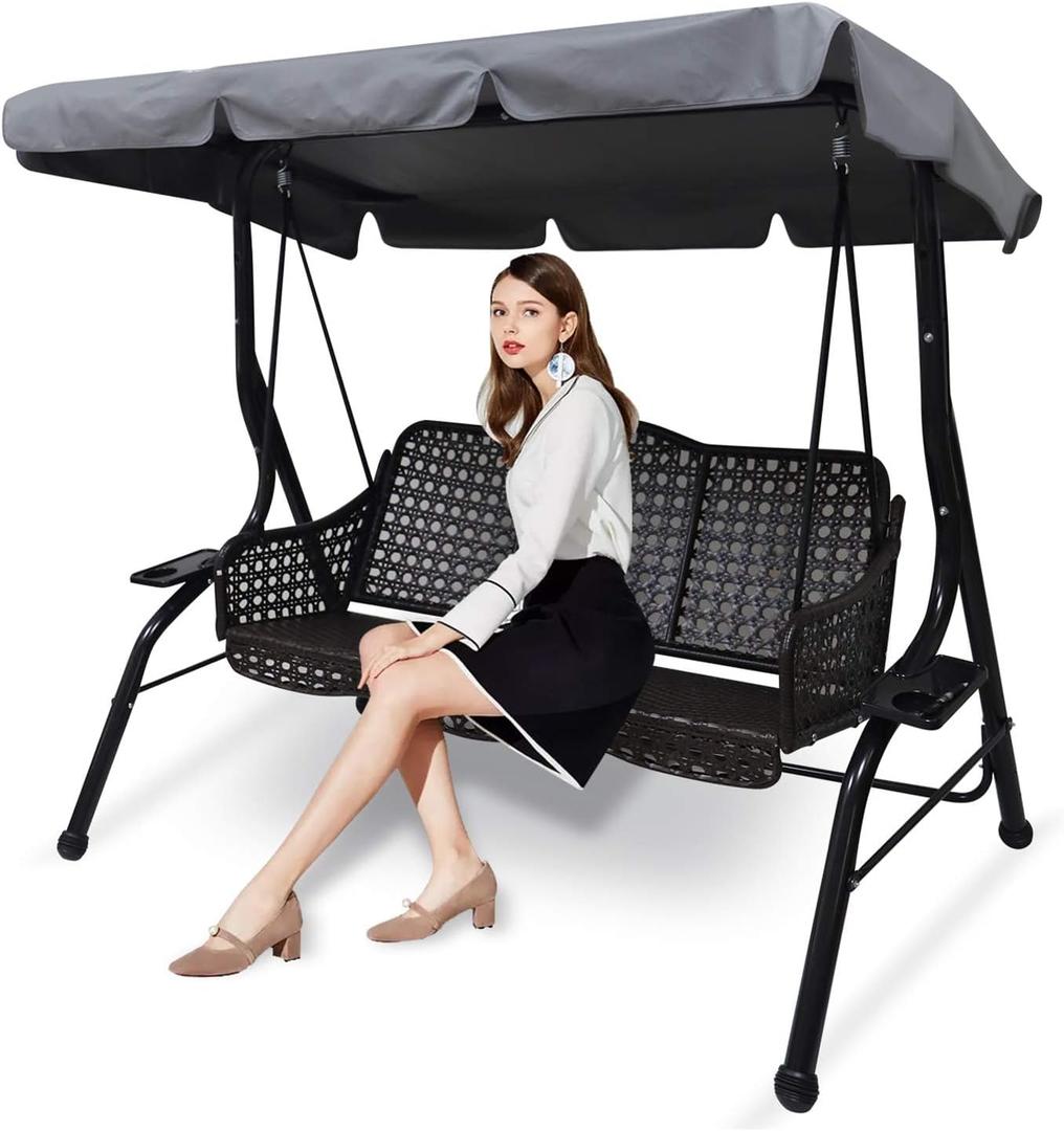 Patio Swing Chair Canopy Replacement,3 Seat Outdoor Porch Swing Seat Canopy Cover,Waterproof Windproof Anti-UV Heavy Duty Rip Proof Garden Hammock Top Cover,Garden Furniture Cover Outdoors,S (S: 164 x 114 x 15cm / 65'' x 45'' / 5.9'', Gray)