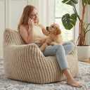 Giant Bean Bag Chairs for Adults Teens with Filling Large Fluffy Bean Bag Chair with Armrests Plush Comfy BeanBag Couch Sofa Chair for Bedroom Living Room Reading