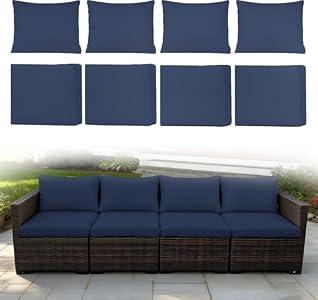 MaagorVita 8 Piece Patio Cushion Covers Replacement, Blue, 24*24*3.15-inch