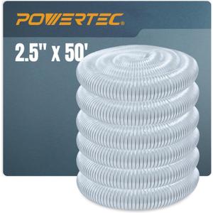 POWERTEC 2-1/2" x 50' Dust Collection Hose, 2.5 Inch Flexible PVC Dust Collector Hose for Table Saw, Band Saw, Router Table, Belt Sander, Woodworking & Garage, Wood Shop Dust Collection System (70240)