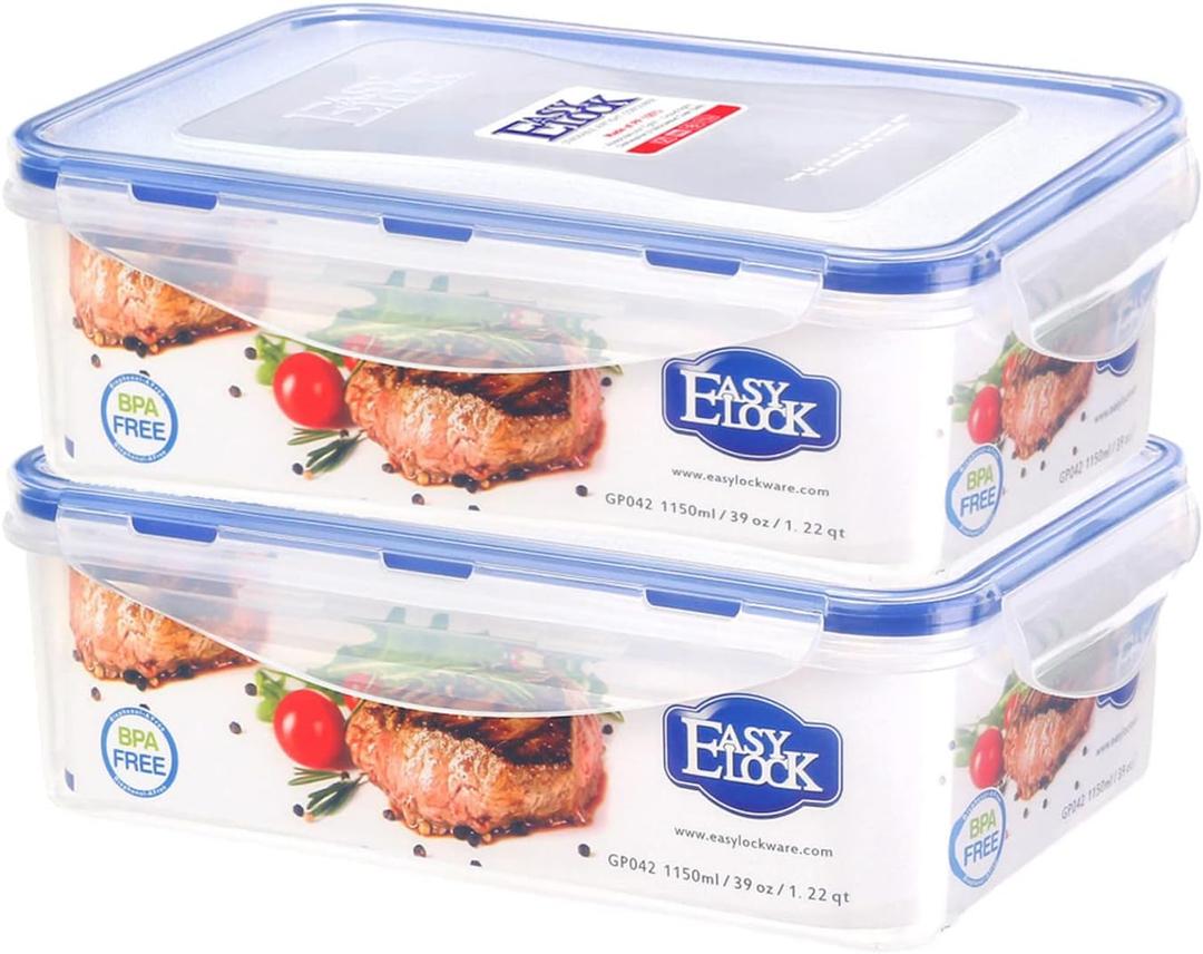 [2 PACK] 38.9 OZ Food Storage Containers with Lids Rectangular Leak-Proof Bento Box Airtight Meal Prep Containers,Microwave Safe