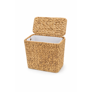 Coeusy 3 Gallon Wicker Trash Can,Small Bathroom Trash Can with Lid,Natural Water Hyacinth Wicker Waste Basket for Bedroom,Toilet,Narrow Garbage Can with Removable Liner