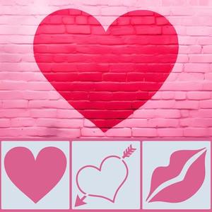 3 Pcs 24 x 24'' Valentines Large Heart Stencil for Painting on Wall Wood Stone Reusable Lips Heart Templates Love Stencils for Fabric Walls Paper Valentines Day Drawing Spraying Crafts