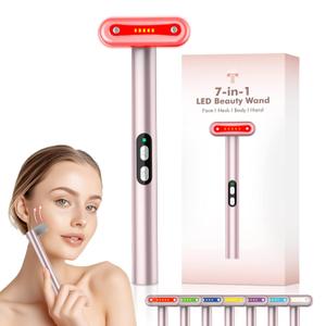 Face-Massager, Red Light Therapy for Face, 7 Colors Led Face Wand Light Therapy Facial Massager Tool