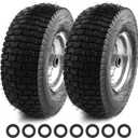 13x5.00-6 Tire and Wheel, Set of 2 Rubber Pneumatic Riding Lawn Mower Tires, Heavy Duty Lawn Mower Wheels with 3/4" Bushings and 6.6" Centered Hub, Tractor & Lawnmower Tires