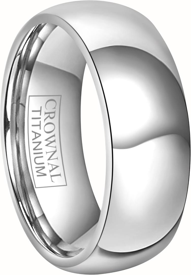 CROWNAL 4mm 6mm 8mm Titanium Wedding Couple Bands Rings Men Women Dome Polished Engraved I Love You Comfort Fit Size 10