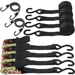 HORUSDY Ratchet Straps, 2,200 LB Break Strength, 4-Pack 15FT Ratchet Tie Down Straps Set for Motorcycle Straps Tie Downs, Appliances, Lawn Equipment, Cargo Straps for Trucks. (Black)