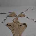 OYOANGLE Women's Ring Linked Cut Out One Piece Swimsuits Textured Tie Backless Halter Bathing Suit Monokini (Medium, Khaki)