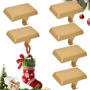 Octaplay Christmas Stocking Holders for Mantle 6 Pack, Heavy Duty Alloy Fireplace Stocking Hooks, Non-Slip Base Stocking Hangers for Xmas Holiday Decorations, Christmas Decor Hooks for Home (Gold)