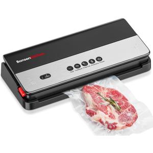 Bonsenkitchen Vacuum Sealer, Multi-Functional Food Sealer Machine with 1 Roll Bag+ 5 Bags, Bag Storage | Built-in Cutter, Black Red