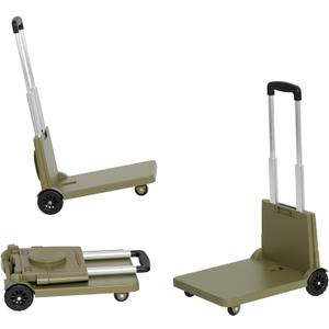 Folding Hand Truck | Heavy-Duty Dolly Cart with Fixed Base & Locking Bungee Cord | 4 Fixed Wheels for Straight-Line Stability in Office, Moving & Logistics (220LBS, Green)