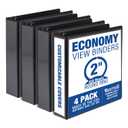 Samsill 2 Inch 3 Ring Binders, Made in USA, Economy Round Ring, Clear View Cover, 425 Sheet Capacity - for School, Home, Office - Black, 4 Pack