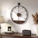 16 Inch Wall Clock, Modern Decorative Clock with Walnut Wood Dial, Silent Non-Ticking Battery Operated Black Metal Frame for Living Room, Kitchen, Office, or Bedroom Wall Decor, Black and Brown