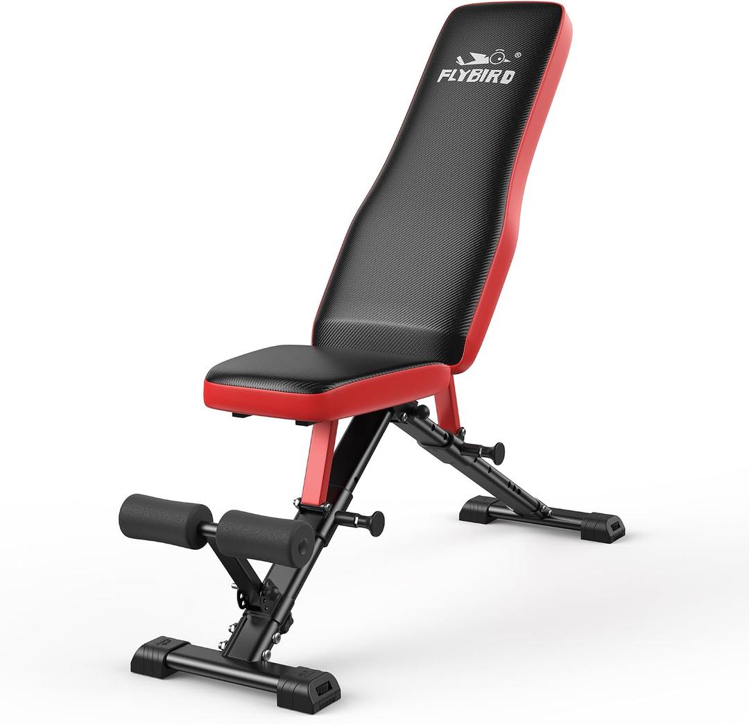 FLYBIRD Adjustable Weight Bench, Full Body Workout Bench for Home Garage Gym Strength Training, Incline Flat Decline for Sit Up Bench Press, Small 880LBS