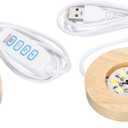 PATIKIL Wooden LED Light Base Stand, 2 Packs Round Wooden 4.72" Dia 3-Colored Light Dimmable Display Pedestals for Crystal Glass Art Decorations, Wood Color