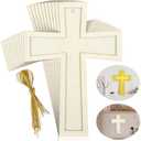 Beeveer 24 Pcs Unfinished Wooden Crosses for Crafts 8.9 x 6.5 Inch Unpainted Large Blank Wooden Layered Cross for Sunday School Crafts DIY Easter Projects Church Home Wall Decoration with String