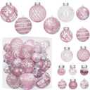 Super Holiday Christmas Ball Ornaments, 33PCS Pink Clear Shatterproof Plastic Foam Ornaments Set for Hanging Xmas Tree Holiday Thanksgiving Valentine's Day Party Decor.