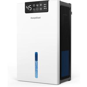 KeepGlad Dehumidifier, 98OZ Dehumidifiers for Home(1000sq.ft), Humidity Display Dehumidifier for Basement Bathroom Bedroom, Auto Shut Off, Washable Filter, Drain Hose, Timer, 7 Ambient Lights, White