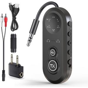 Bluetooth 5.4 Transmitter Receiver for 2 Airpods or Headphones, Airplane Bluetooth Adapter with aptX Low Latency, 20Hr Playtime, 3.5mm Audio AUX Jack for Flight,TV,PC,Gym,Tablets Car Stereo