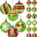 Winpion 12 Pcs Christmas Ornaments for Tree,2.4 Inch Red Green Glittering Christmas Tree Ornaments,Ball Ornament Hanging Bulbs Pendants for Xmas Holiday Decorations
