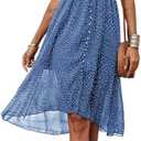 PRETTYGARDEN Women's Floral Wrap V-Neck Midi Dress Short Sleeve Boho Summer Beach Long Dress High Low Hem Smocked Dress Women, Medium