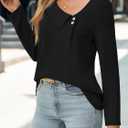 Yousify Womens Asymmetric V Neck Shirts Long Sleeve Fall Dressy Casual Button Down Tunic Tops Business Loose Fit Blouses (Black, M)