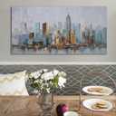 Enartly Abstract Cityscape Canvas Wall Art New York City Painting Modern Skyline Colorful NYC Grey Blue Picture, Large Size Framed for Bedroom Living Room Bathroom Home Office Wall Decor 40"x20"