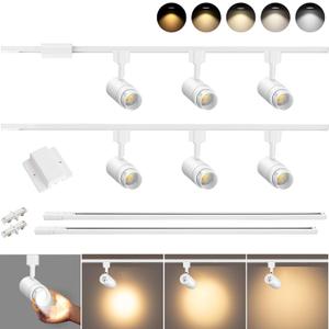5 Color Zoomable LED Lighting Kit with 6.6FT H Track & Canopy Connector, Modern Kitchen Track Lighting Fixtures, 12W Spotlights White