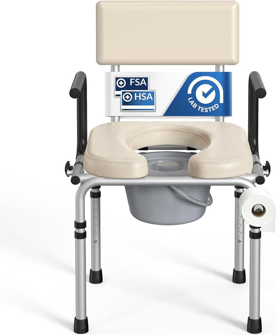 M77 Drop Arm Bedside Commode, Portable Toilet for Adults 400lbs