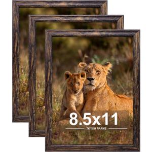 8.5x11in Picture Frame set of 3, Certificate Poster and Photo for Wall Hanging or Tabletop, 8.5x11 brown frame with Shatter Resistant Plexiglass, best gift