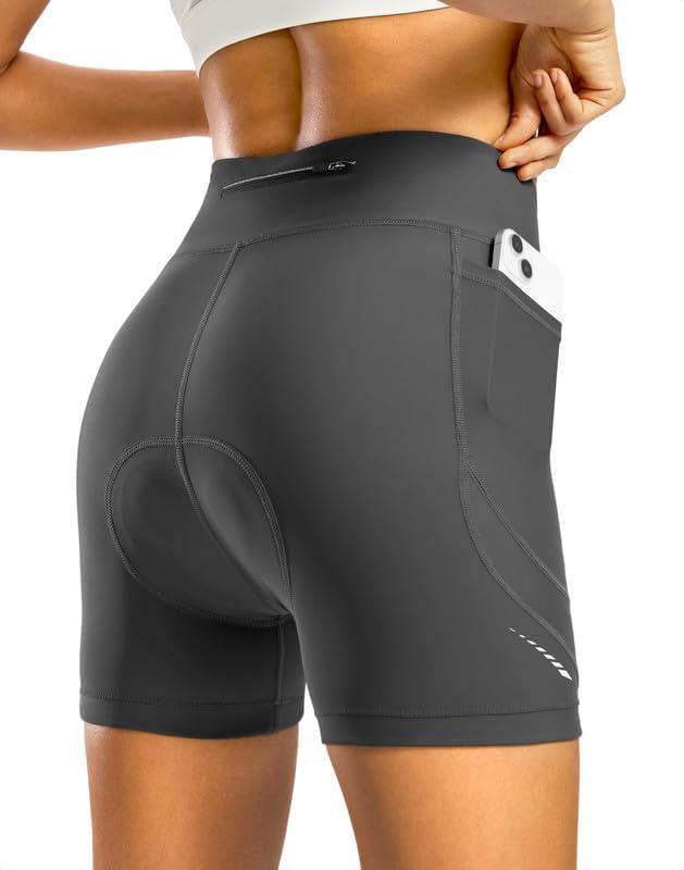 Bikewa Women's 4D Padded Bike Shorts High Waist Cycling Underwear for Women Road Bicycle Biking Shorts with Zipper Pockets (X-Large, Dark Grey)