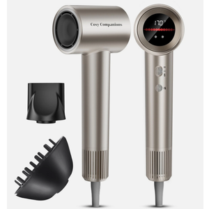 Cosy Companions Hair Dryer, 150000 RPM HighSpeed Hairdryer for Fast Drying, Low Noise, HD Display, 5 Temps & 2 Speeds, 500 Million Negative Ionic Blow Dryer, Gold