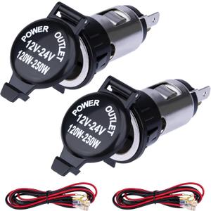 2 PCS Car Cigarette Lighter Socket, Cigarette Lighter Replacement, 12 Volt Female Power Outlet Socket with Cover and Wiring Harness, Universal for Car, Automotive, Truck, RV, Boat, Motorcycle