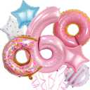 Pink Number Balloons for Sweet 6 Party Decorations, Sweet 6 Balloons Donut Candy Themed, Pink 6 Balloon Numbers for 6th Birthday Decorations for Girls