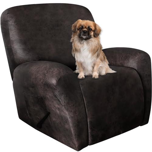 ANARACHON Leather Like Recliner Chair Covers Heavy Duty, 4 Pieces Lazy Boy Recliner Cover for Recliner Chair, Leather Cover for Recliner slipcovers Washable for Pets (Black Chocolate)