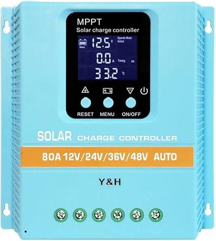 Y&H MPPT 80A Solar Charge Controller 12V 24V 36V 48V LCD Display Battery Intelligent Regulator Max 100V Input Dual USB for Lead-Acid/Lithium