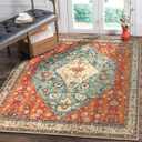 Lahome Boho Tribal Square 4x4 Washable Rug, Soft Living Room Kitchen Entry Rugs with Rubber Backing, Oriental Non-Slip Indoor Throw Bedroom Carpet for Nursery Office (Rust/Dull Teal,4x4ft)