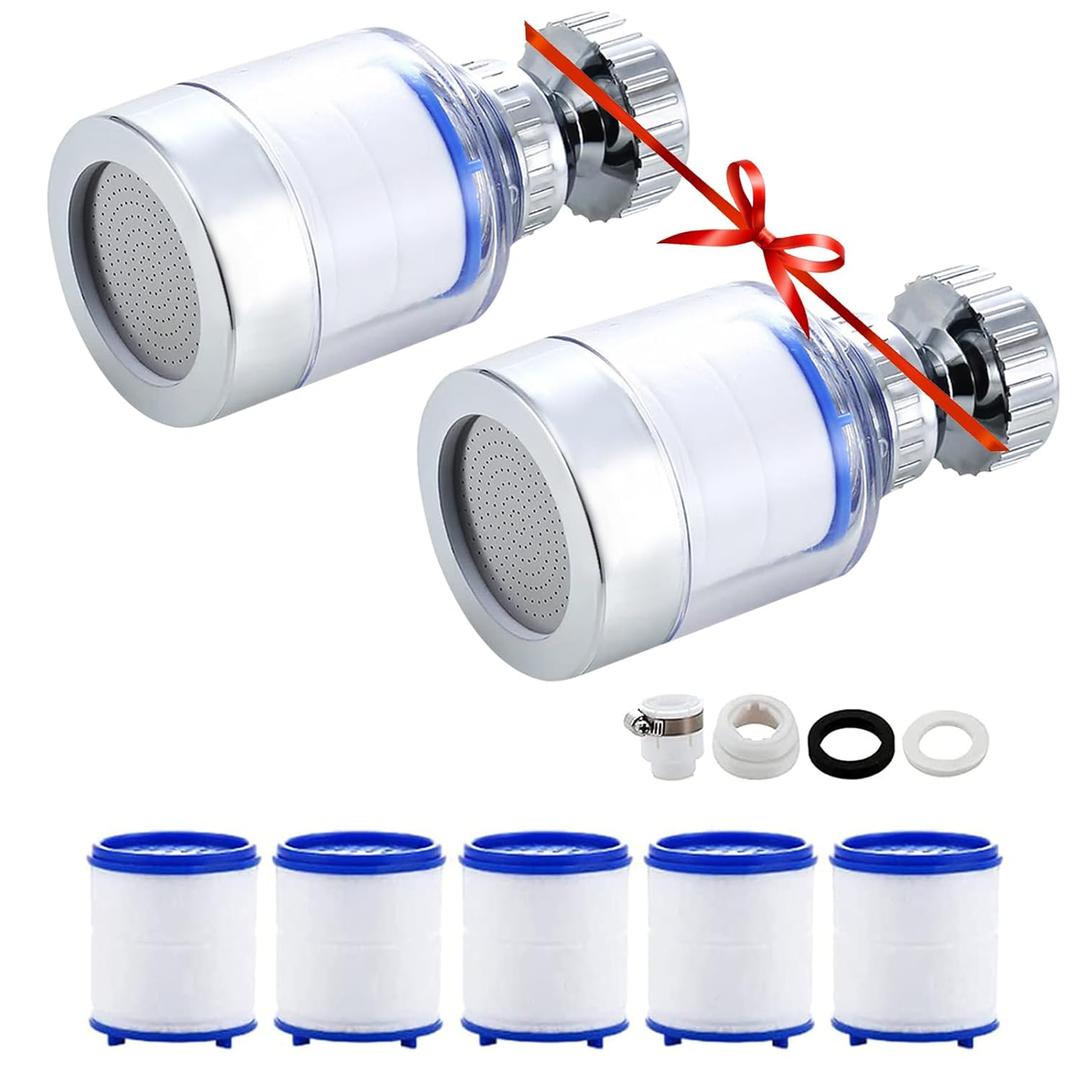 YOTAN 2 Pcs of Sink Water Filter Faucet and 5 Filter Elements Set, Sink Faucet Filter 360Rotating, Bathroom Faucet Filter Removes Visible Sediment Hard Water, Easy Install, for Bathroom Kitchen Sink