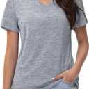 MAGCOMSEN Hiking Shirts for Women Workout Short Sleeve Shirts Gym Athleisure V Neck T Shirts, Light Grey XL