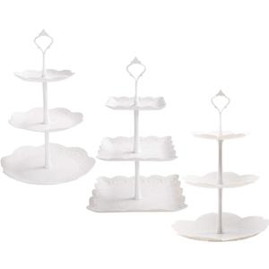 Tosnail 3 Pack 3 Tiers White Plastic Cupcake Stand Dessert Stand Tiered Serving Trays - Round, Square, Flower