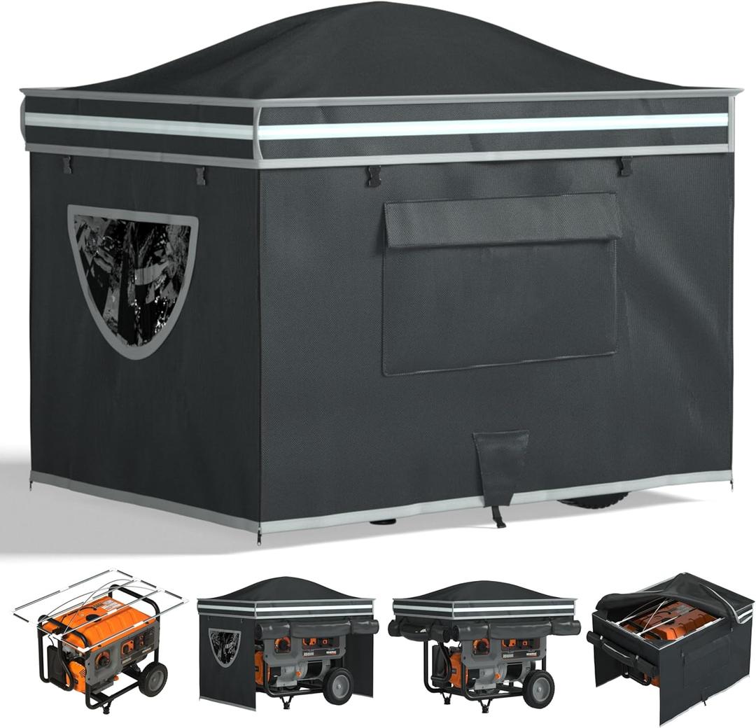 Generator Tent With Bracket,Generator Covers While Running,28x20x20 inches,Roof Design Without Water Accumulation,1680D Marine Canvas Production+Heavy-Duty Stainless Steel Bracket, Black